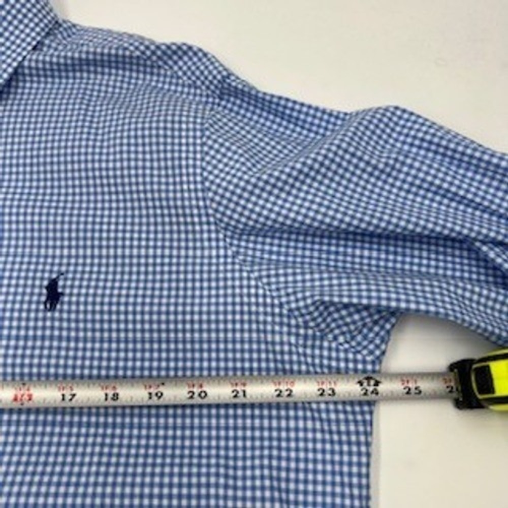 Ralph Lauren Mens Blue Gingham Check Button Down Shirt Large Stretch Cotton L - Picture 3 of 12